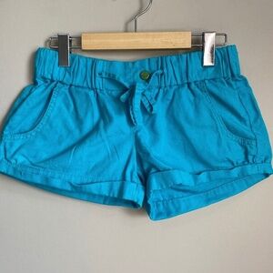 Jessica Simpson Women's Aqua Denim Beach Shorts Elastic Waist Drawstring Size 26
